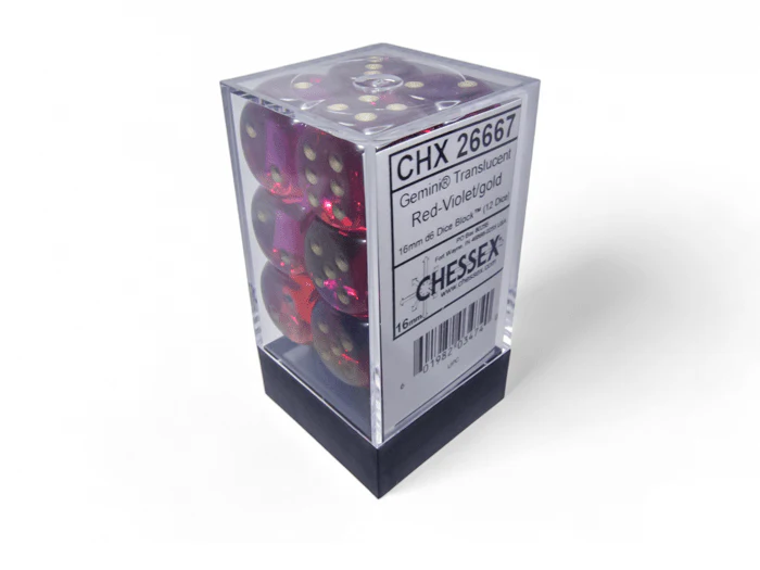 Chessex: Gemini Translucent Red/Violet 16mm d6 Dice Block (12 Dice)