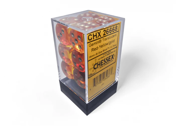 Chessex: Gemini Translucent Red/Yellow 16mm d6 Dice Block (12 Dice)