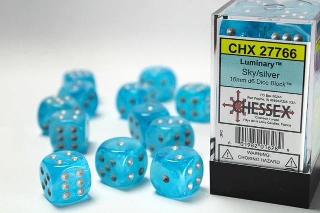 Chessex: Luminary Sky/Silver 16mm d6 Dice Block (12 Dice)