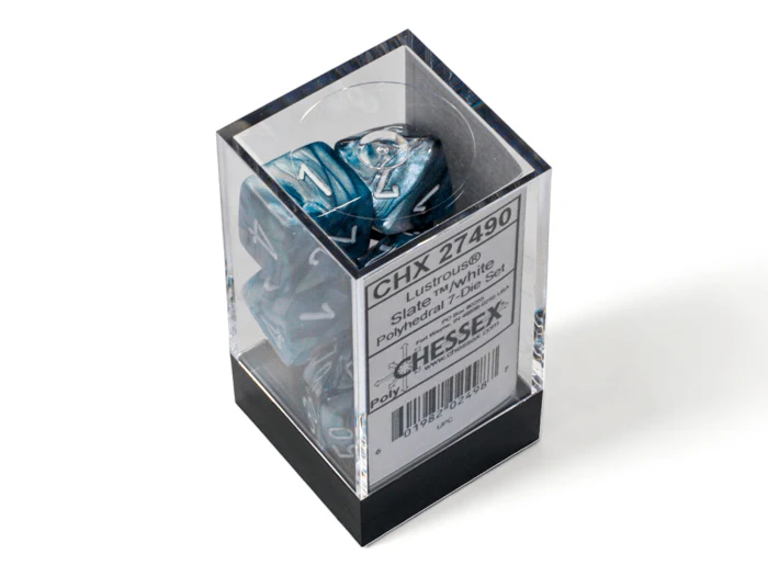 Chessex: Lustrous Slate/White Polyhedral 7-Dice Set
