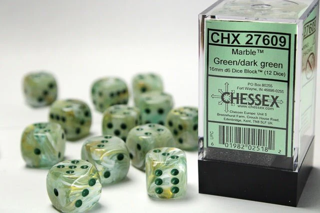 Chessex: Marble Green/DarkGreen 16mm d6 Dice Block (12 Dice)