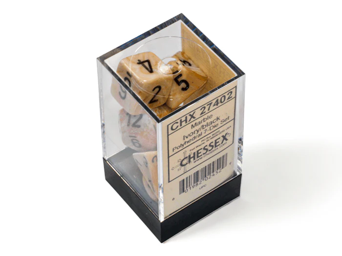 Chessex: Marble Ivory/Black Polyhedral 7-Dice Set