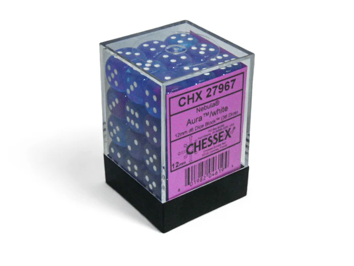 Chessex: Nebula Aura/White 12mm d6 Dice Block (36 Dice)