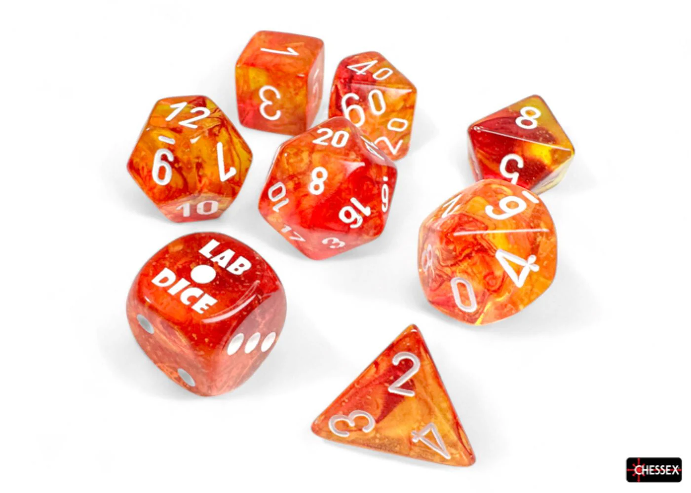 Chessex: Nebula Molten/White Luminary Polyhedral 7-Dice Set - Image 2
