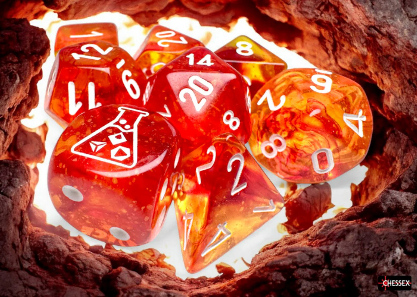 Chessex: Nebula Molten/White Luminary Polyhedral 7-Dice Set - Image 3
