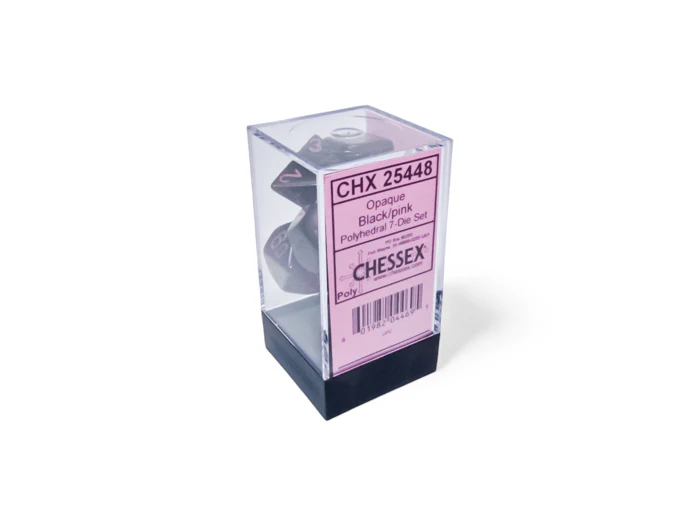 Chessex: Opaque Black/Pink Polyhedral 7-Dice Set