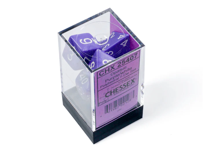 Chessex: Opaque Purple/White Polyhedral 7-Dice Set
