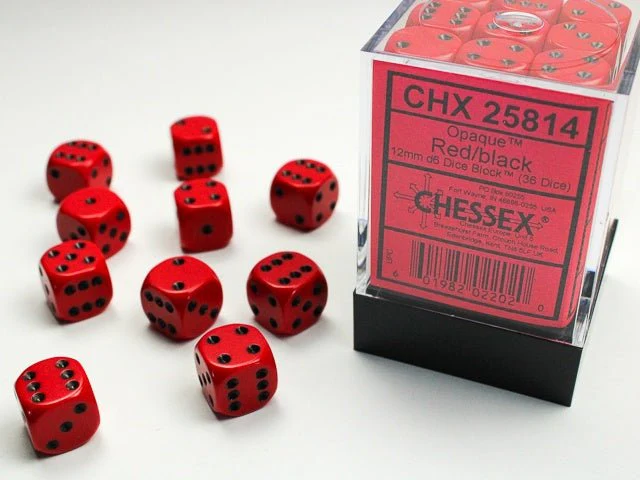 Chessex: Opaque Red/Black 12mm d6 Dice Block (36 Dice)