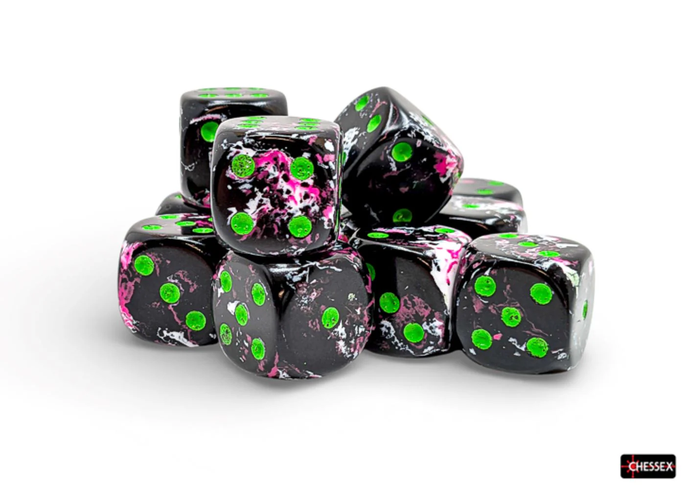 Chessex: Paintball/Green 16mm d6 Dice Block (12 Dice) - Image 2