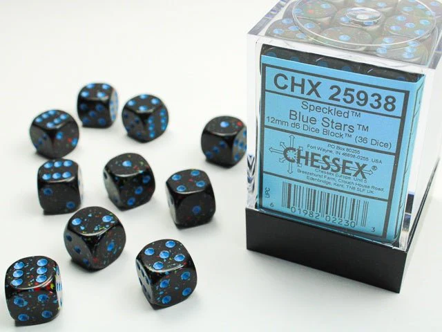 Chessex: Speckled Blue Stars 12mm d6 Dice Block (36 Dice)