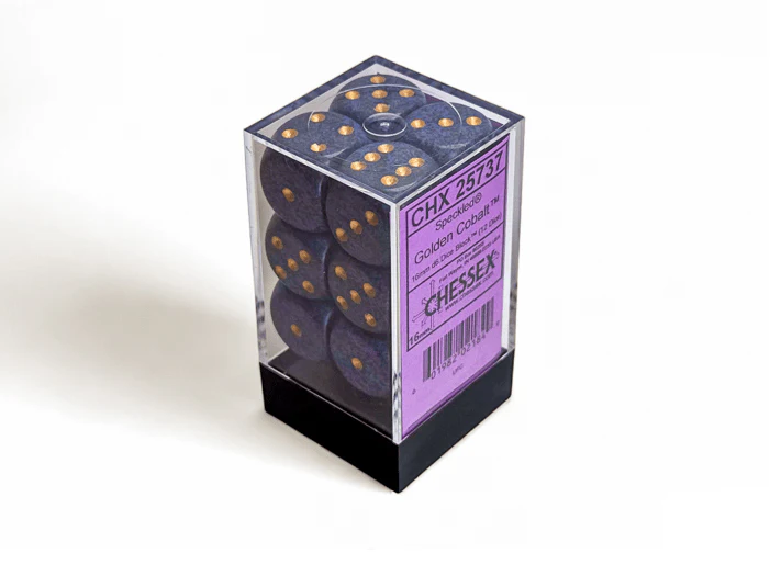 Chessex: Speckled Golden Cobalt 16mm d6 Dice Block (12 Dice)