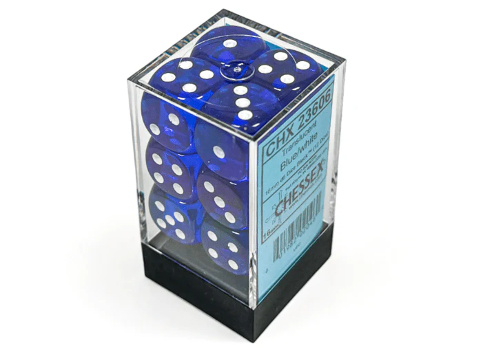 Chessex: Translucent Blue/White 16mm d6 Dice Block (12 Dice)
