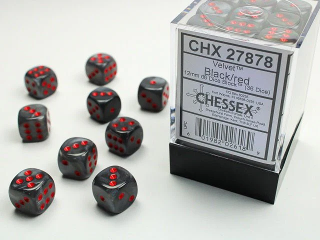 Chessex: Velvet Black/Red 12mm d6 Dice Block (36 Dice)