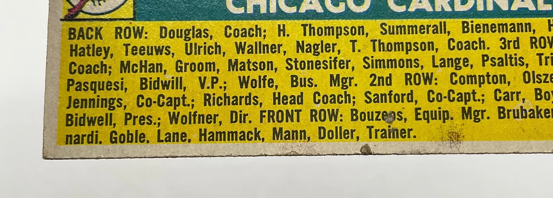 Chicago Cardinals 1956 Topps Team Card #22 VG - Image 3