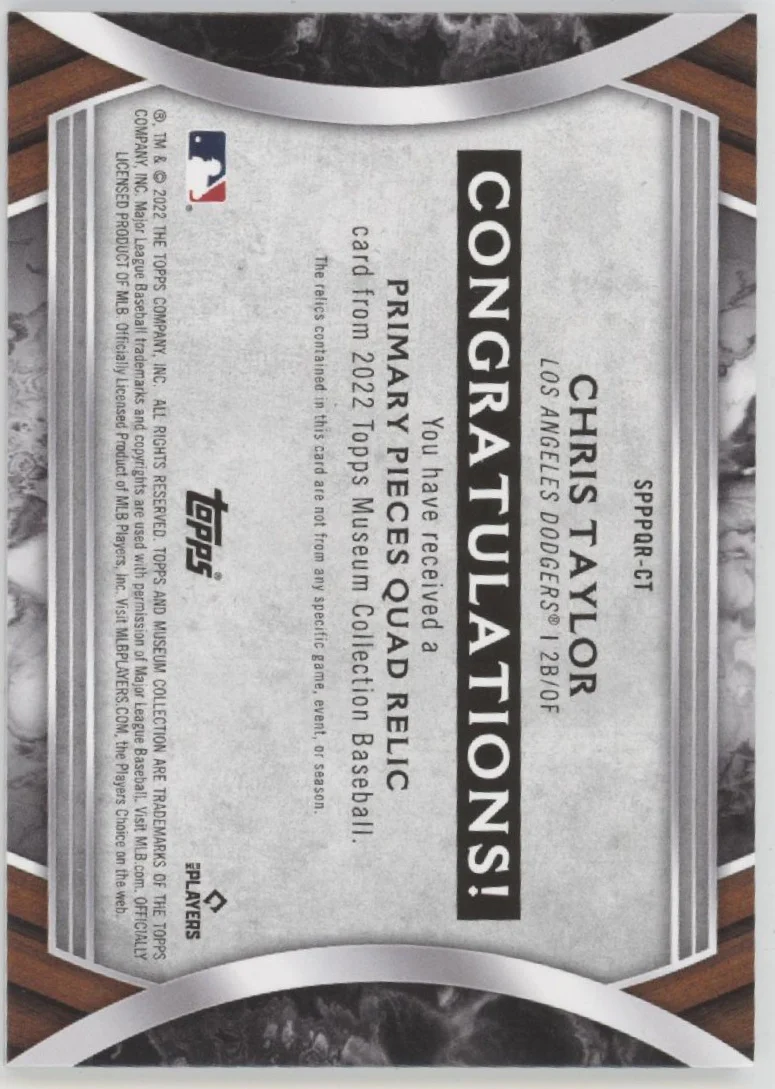 Chris Taylor 2022 Topps Museum Collection Primary Pieces Quad Relic 12/25 - Image 2
