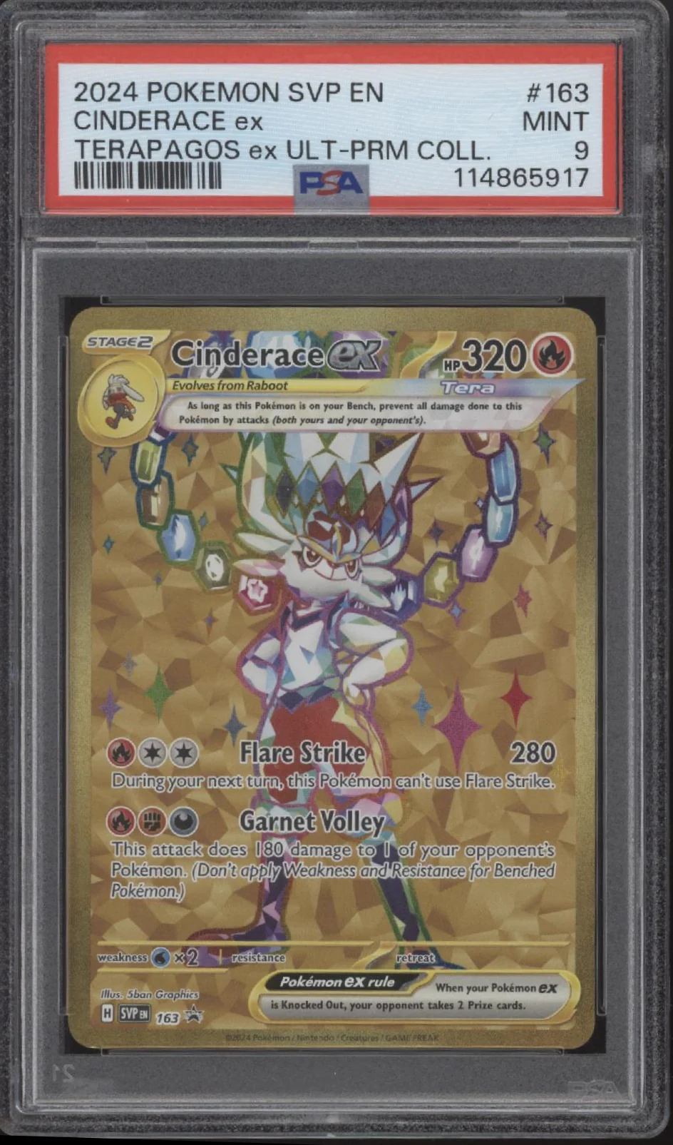 Cinderace ex Pokemon Terapagos ex Ultra Premium Collection #163 PSA 9