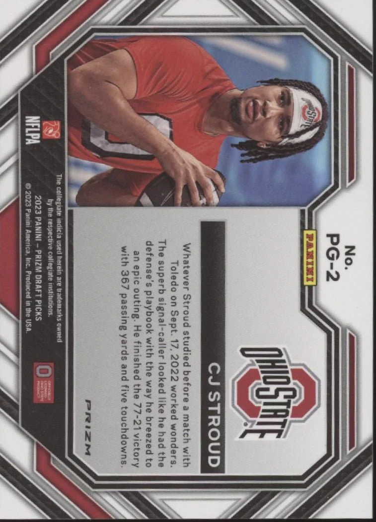 CJ Stroud 2023 Panini Prizm Draft Picks Pregame Prizm RC #PG-2 - Image 2