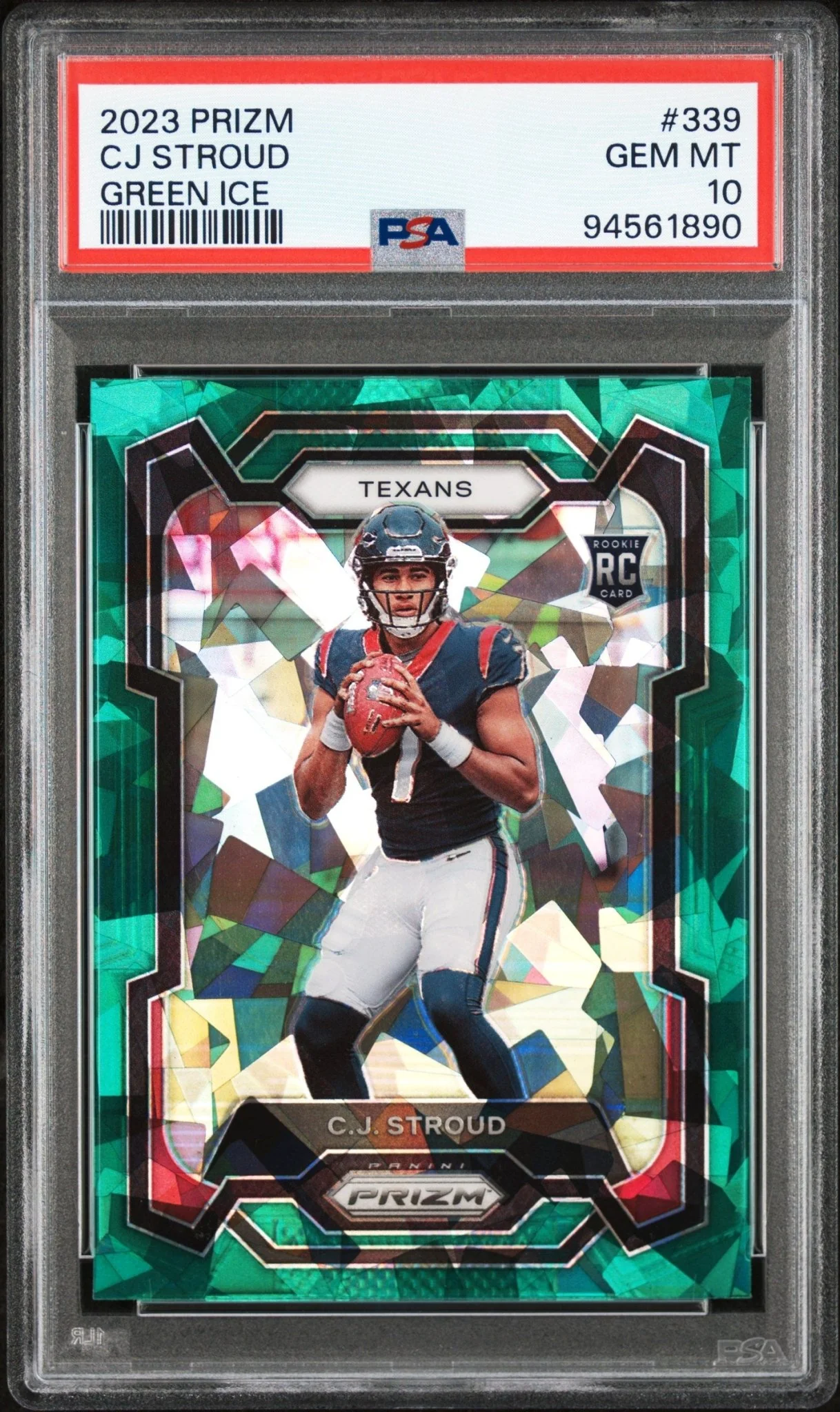 CJ Stroud 2023 Panini Prizm Green Ice Prizm RC #339 PSA 10