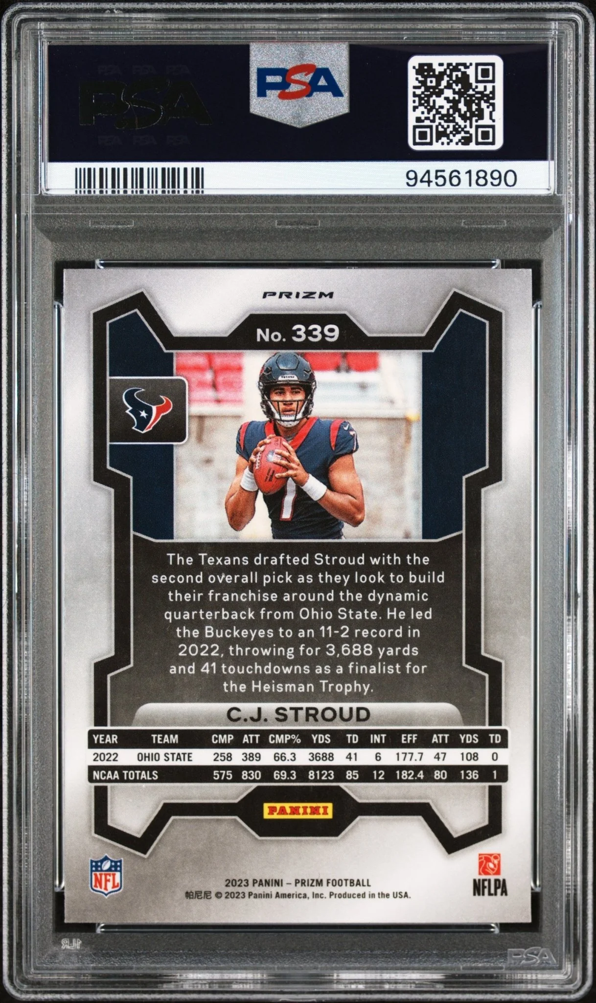 CJ Stroud 2023 Panini Prizm Green Ice Prizm RC #339 PSA 10 - Image 2