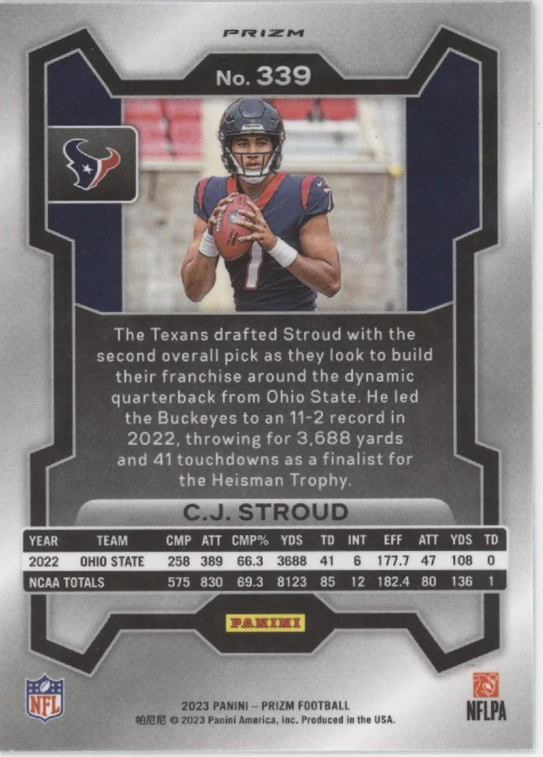 CJ Stroud 2023 Panini Prizm Red White & Blue Prizm RC #339 - Image 2