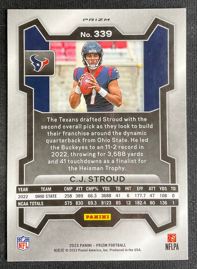 CJ Stroud 2023 Panini Prizm Red White & Blue Prizm RC #339 - Image 4