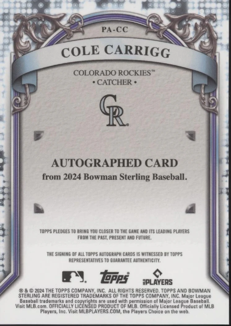 Cole Carrigg 2024 Bowman Sterling Orange Refractor Auto 46/75 #PA-CC - Image 2