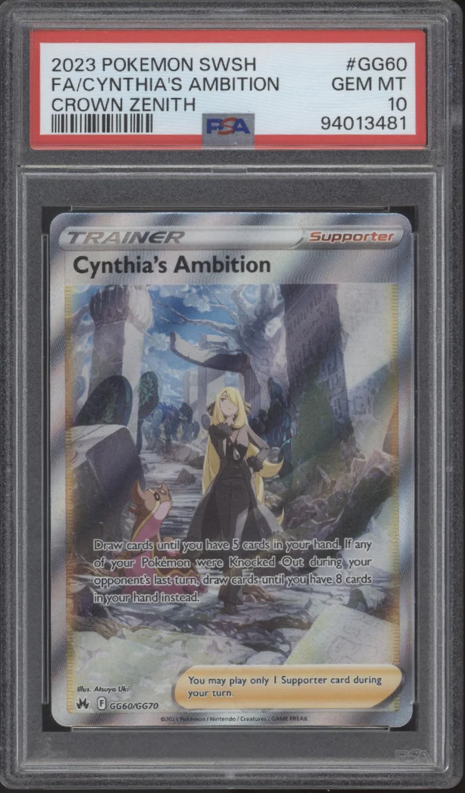 Cynthia's Ambition Pokemon Crown Zenith Full Art #GG60 PSA 10