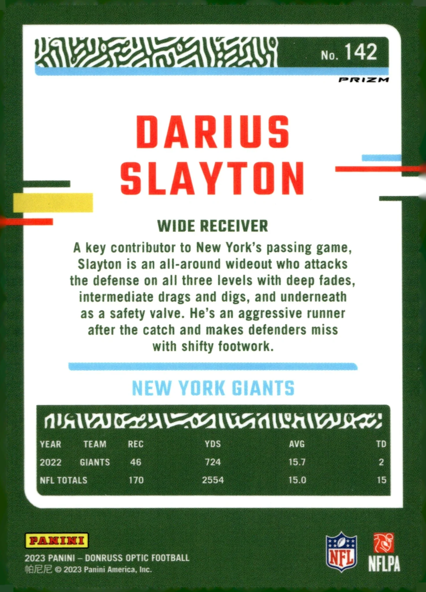 Darius Slayton 2023 Panini Donruss Optic Prizm #142 - Image 2