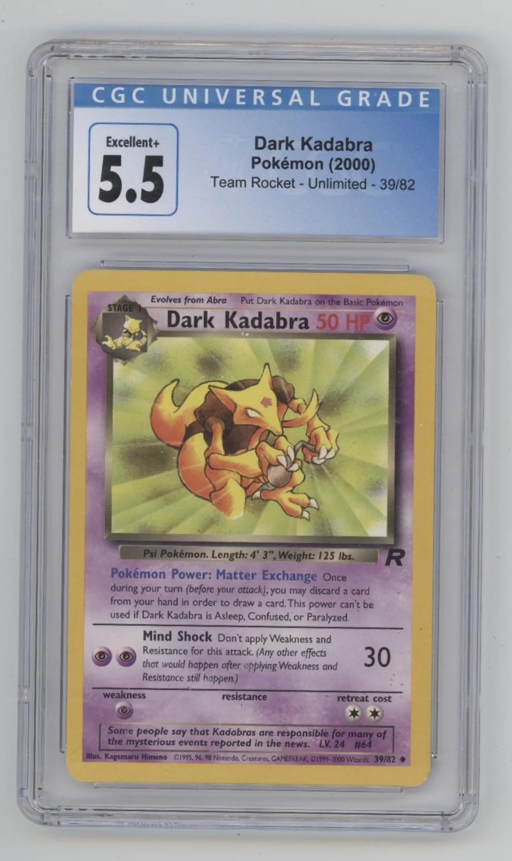 Dark Kadabra Pokemon Team Rocket #39 CGC 5.5