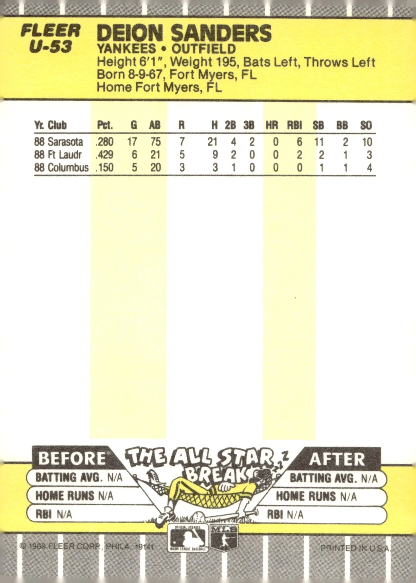 Deion Sanders 1989 Fleer Update RC #U-53 #2 - Image 2