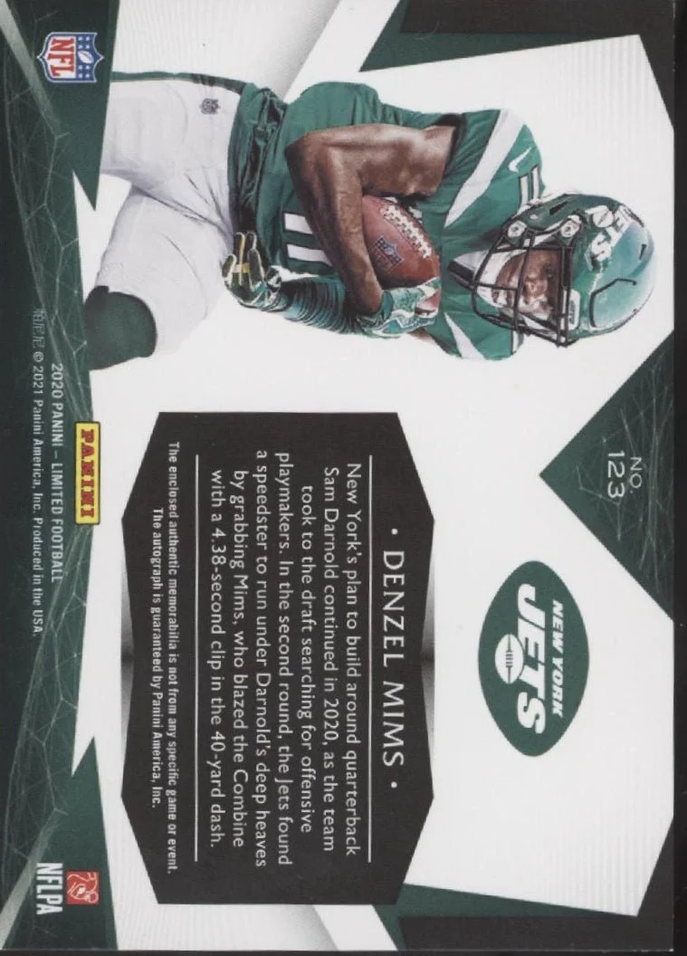 Denzel Mims 2020 Panini Limited Swatch RC Auto 49/75 #123 - Image 2