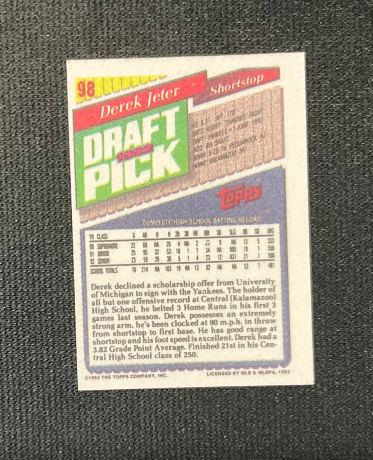 Derek Jeter 1993 Topps Micro Draft Pick RC #98 - Image 2