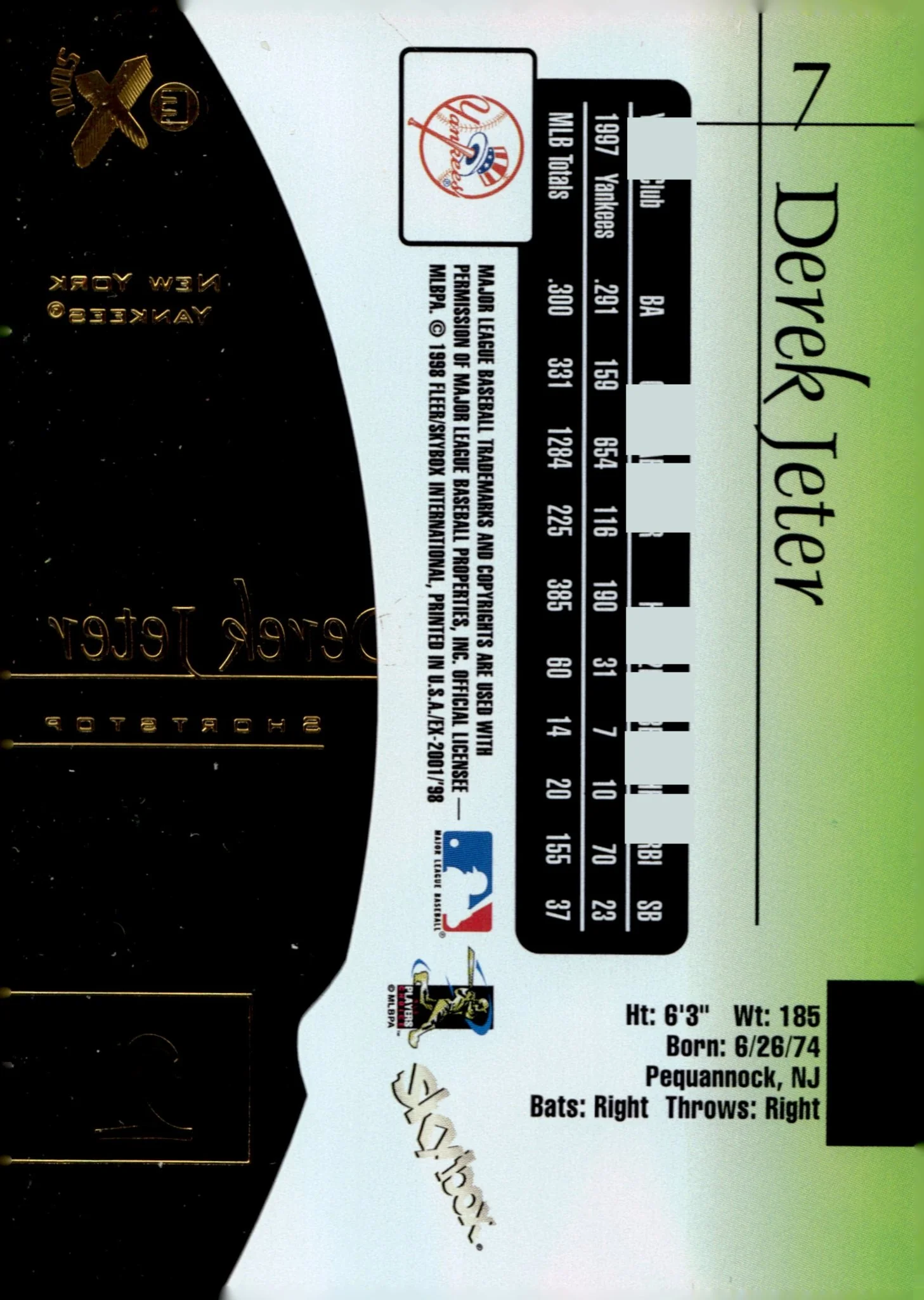 Derek Jeter 1998 Skybox EX 2001 #7 - Image 2