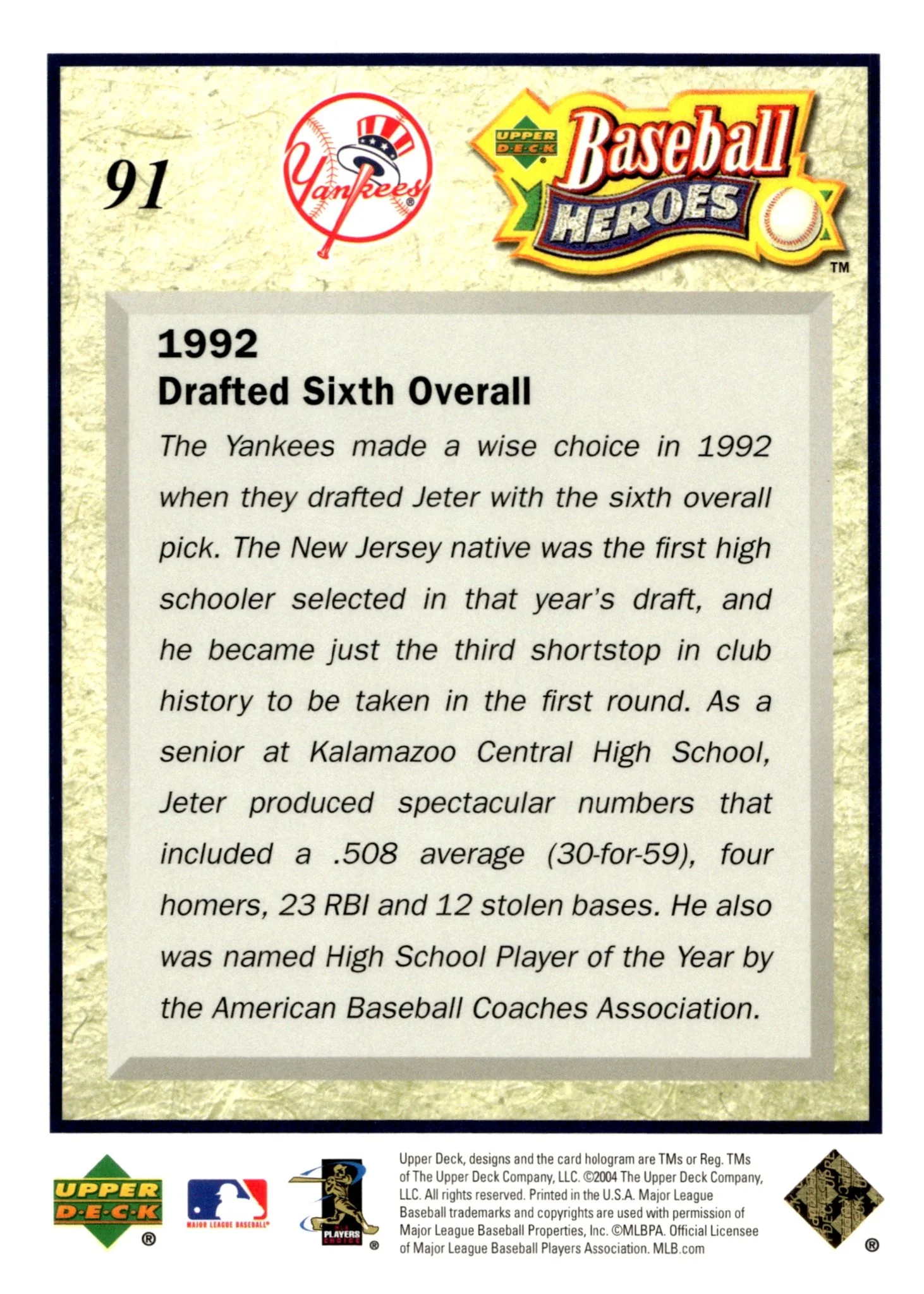 Derek Jeter 2004 Upper Deck Baseball Heroes #91 - Image 2
