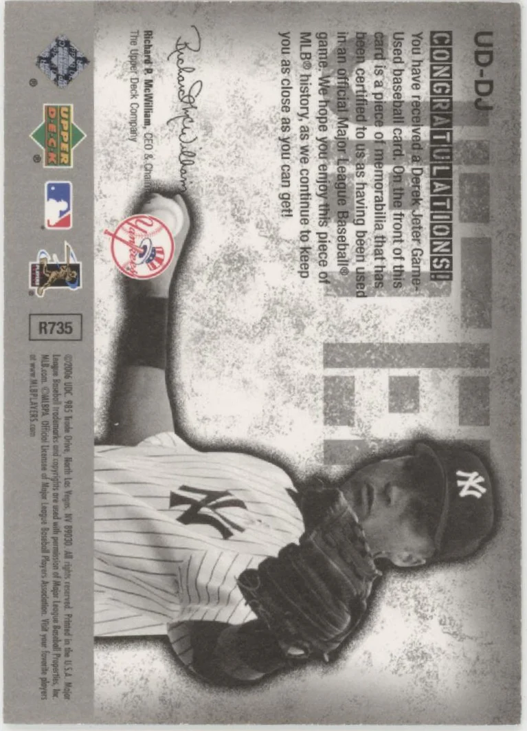 Derek Jeter 2006 Upper Deck Game Materials Swatch #UD-DJ - Image 2