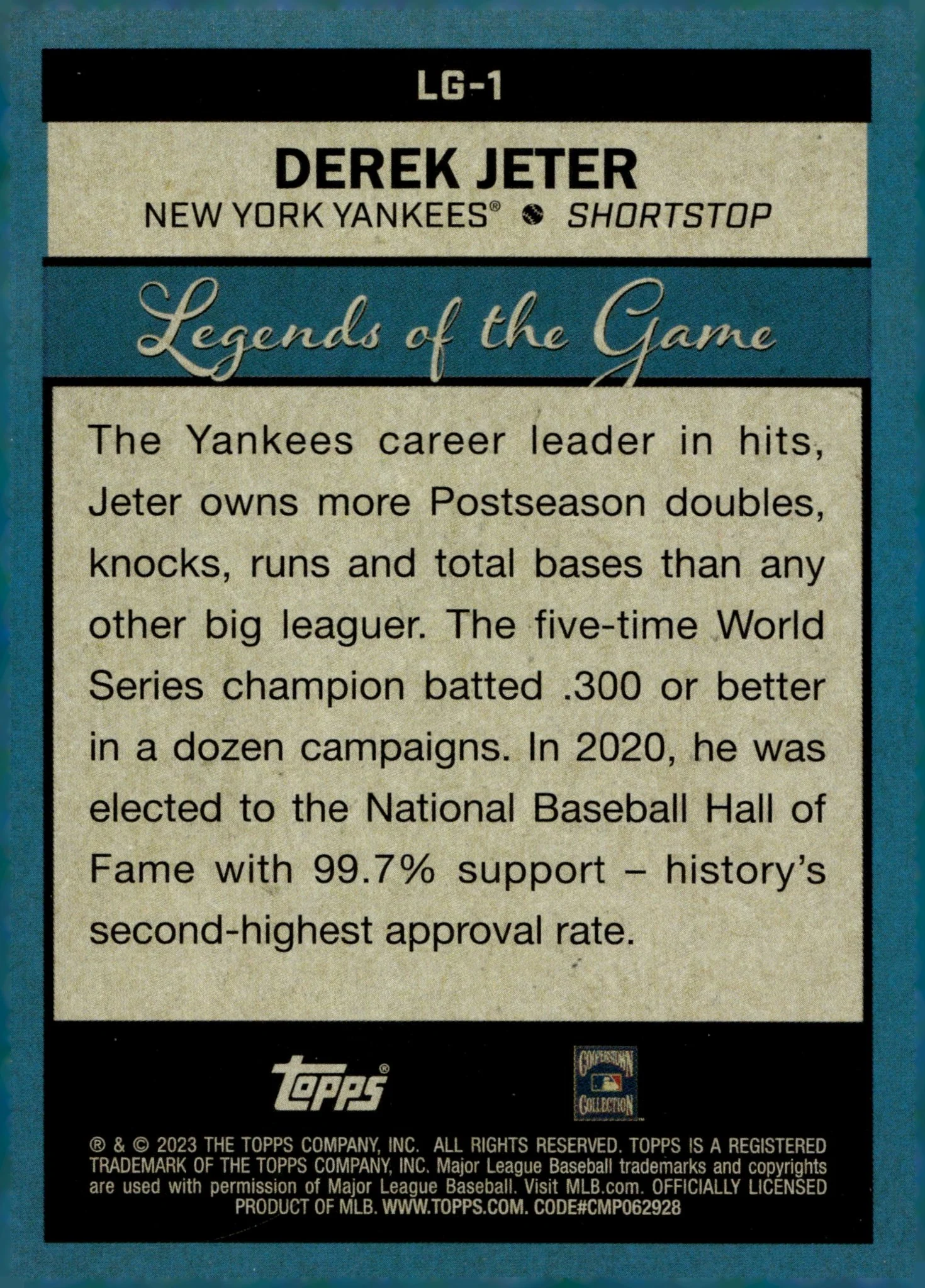 Derek Jeter 2023 Topps Legends of the Game Holo #LG-1 - Image 2