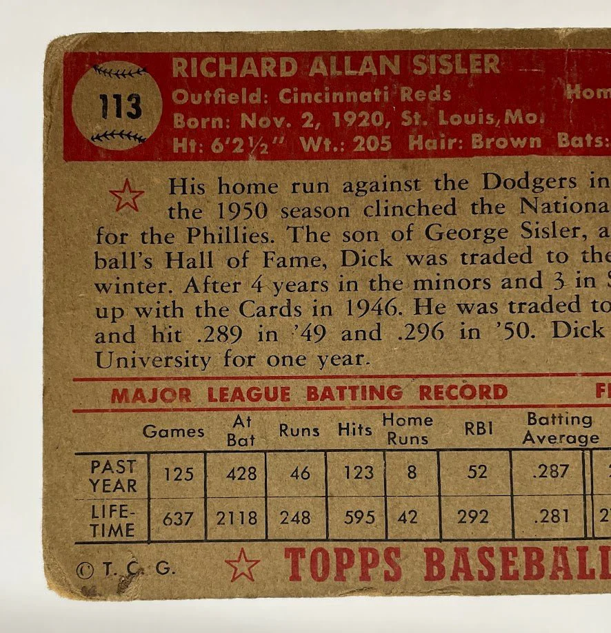 Dick Sisler 1952 Topps #113 Cincinnati Reds GD - Image 6