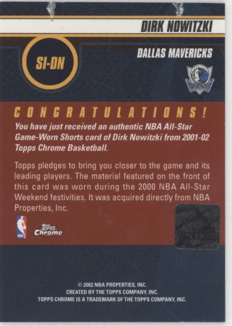 Dirk Nowitzki 2002 Topps Chrome Shorts Illustrated Swatch #SI-DN - Image 2