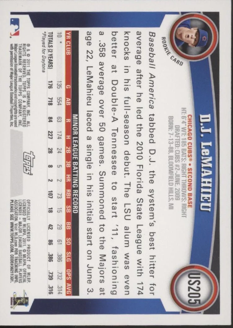DJ LaMahieu 2011 Topps Diamond Anniversary RC #US205 - Image 2
