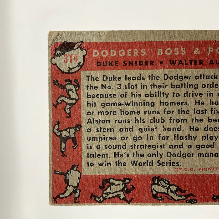 Dodgers' Boss & Power 1958 Topps Duke Snider / Walter Alston #314 GD - Image 4