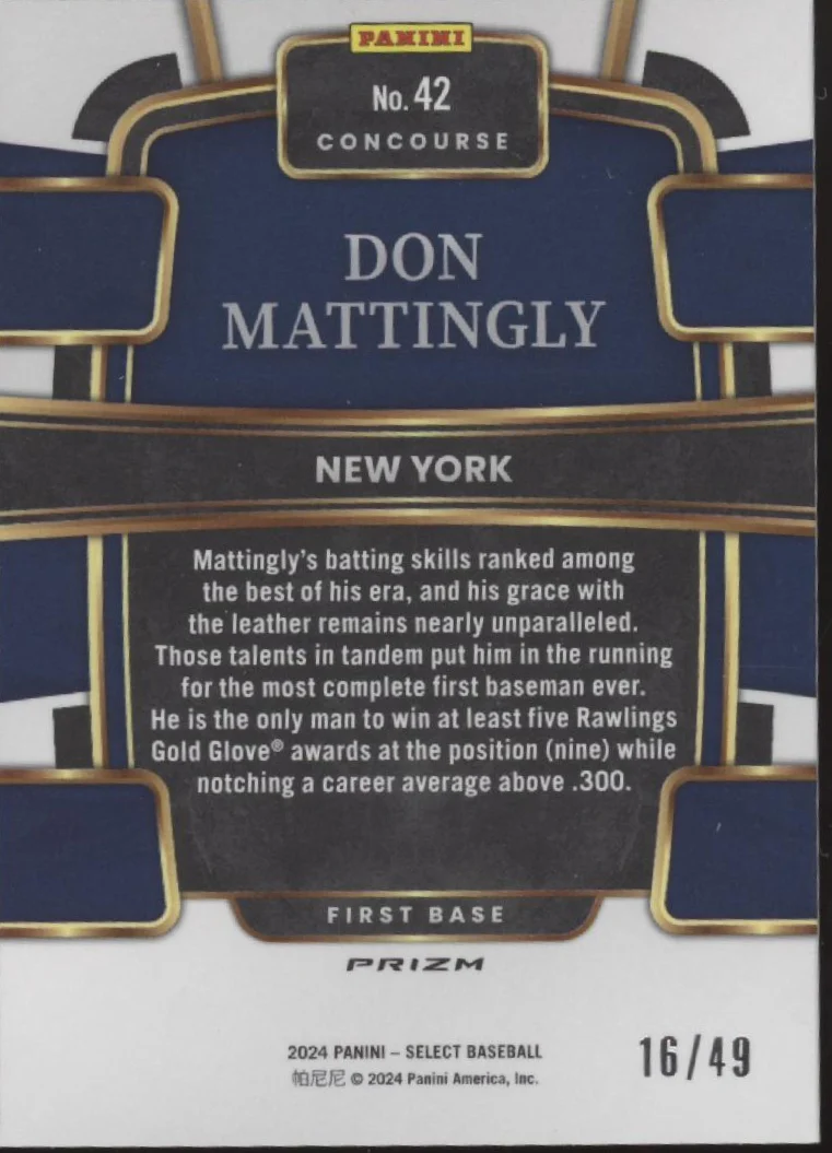 Don Mattingly 2024 Panini Select Neon Green Refractor 18/49 #42 - Image 2