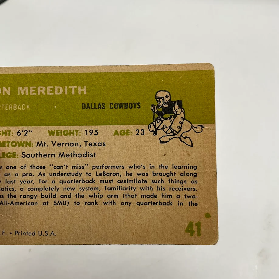 Don Meredith 1961 Fleer RC #41 Dallas Cowboys GD - Image 5