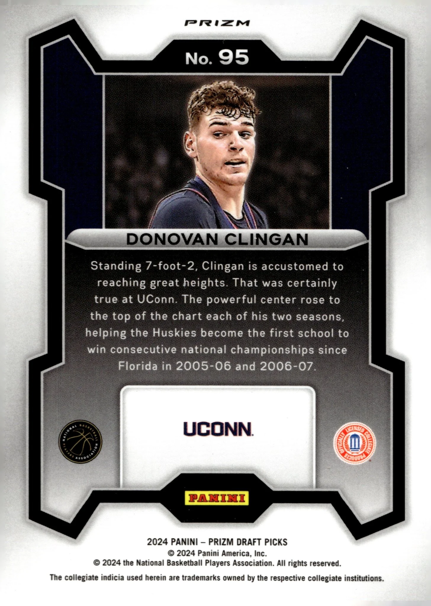 Donovan Clingan 2024 Panini Prizm Draft Picks Prizm RC #95 - Image 2