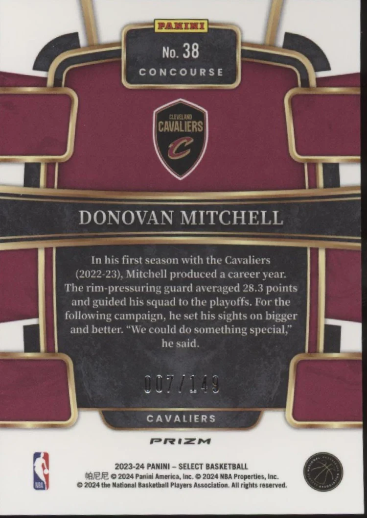 Donovan Mitchell 2023-24 Panini Select White Prizm 007/149 #38 - Image 2