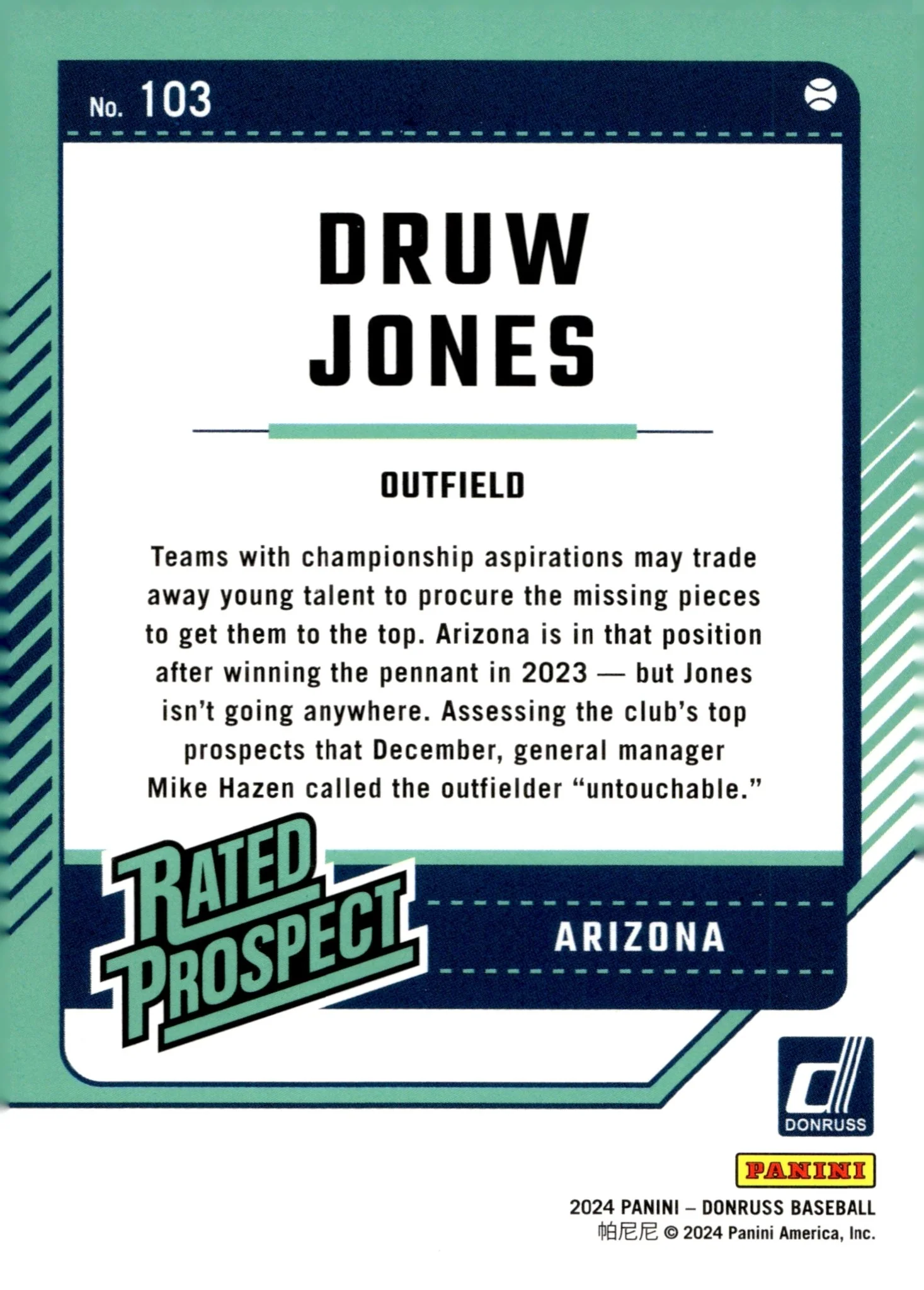 Druw Jones 2024 Panini Donruss Rated Prospect Liberty Holo #103 - Image 2