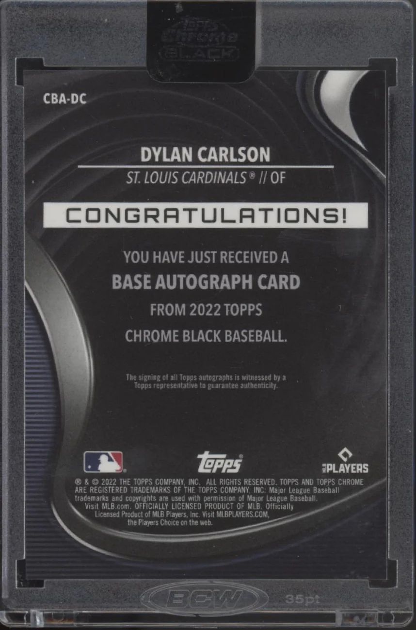 Dylan Carlson 2022 Topps Chrome Black Gold Mini Diamond Refractor Auto 13/50 - Image 2