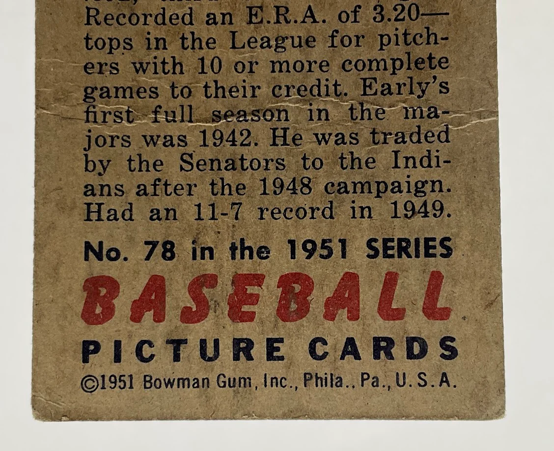 Early Wynn 1951 Bowman #78 Cleveland Indians GD - Image 6
