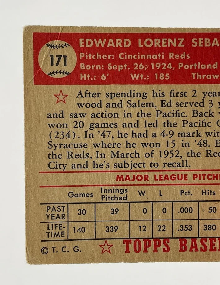 Ed Erautt 1952 Topps Cincinnati Reds RC #171 VG - Image 5
