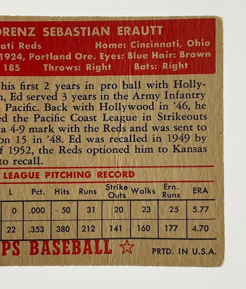 Ed Erautt 1952 Topps Cincinnati Reds RC #171 VG - Image 6