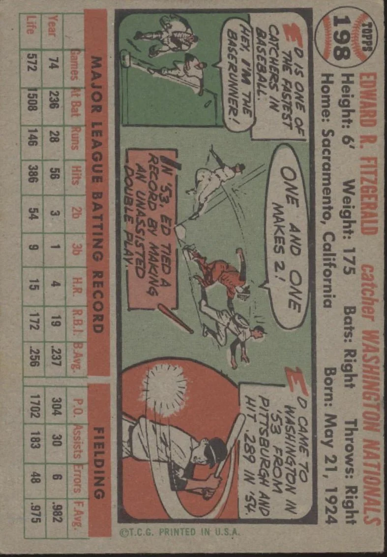 Ed Fitzgerald 1956 Topps #198 Washington Senators EX - Image 2